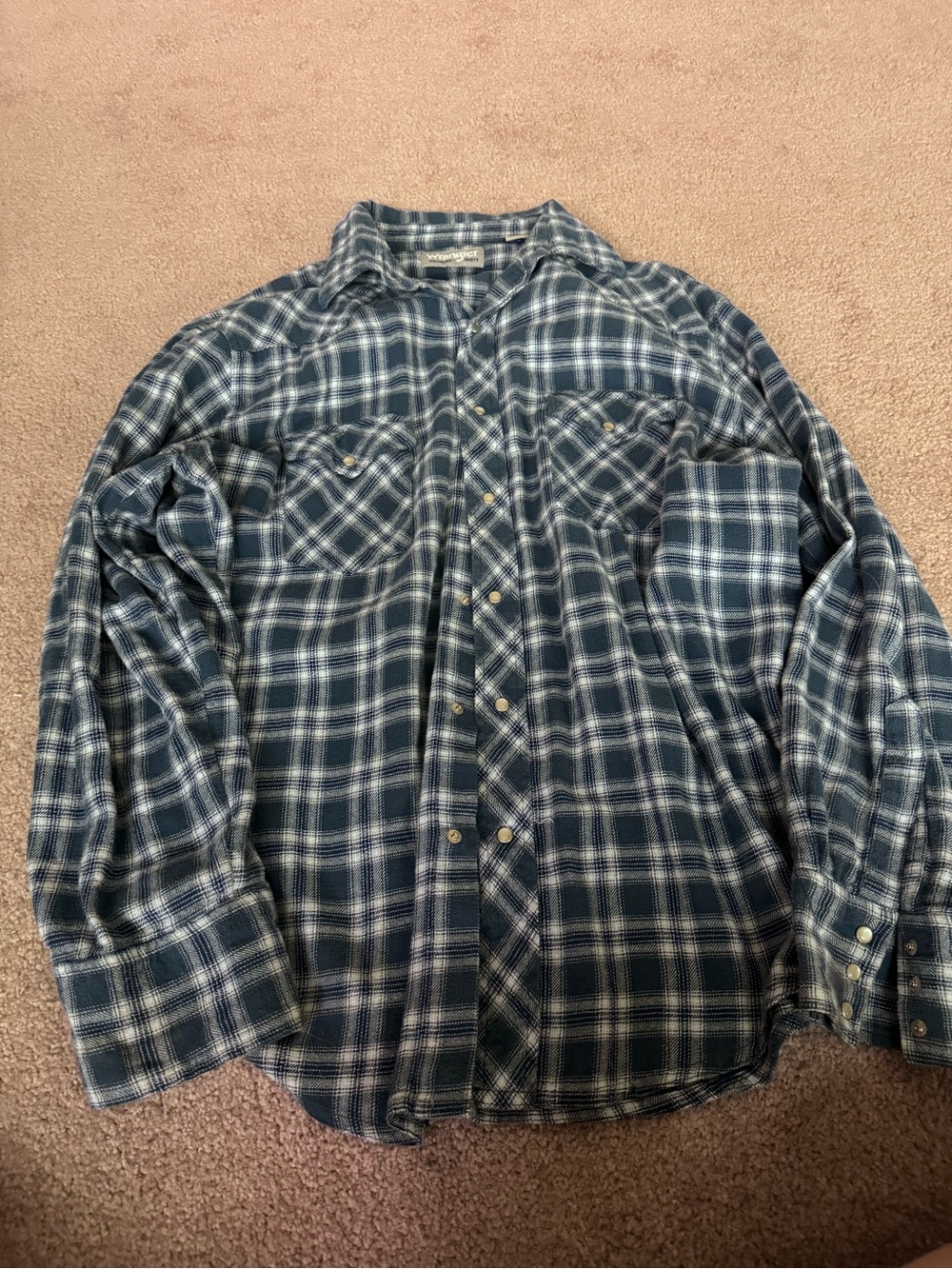 Wrangler Navy and White Plaid Button-Down Shirt